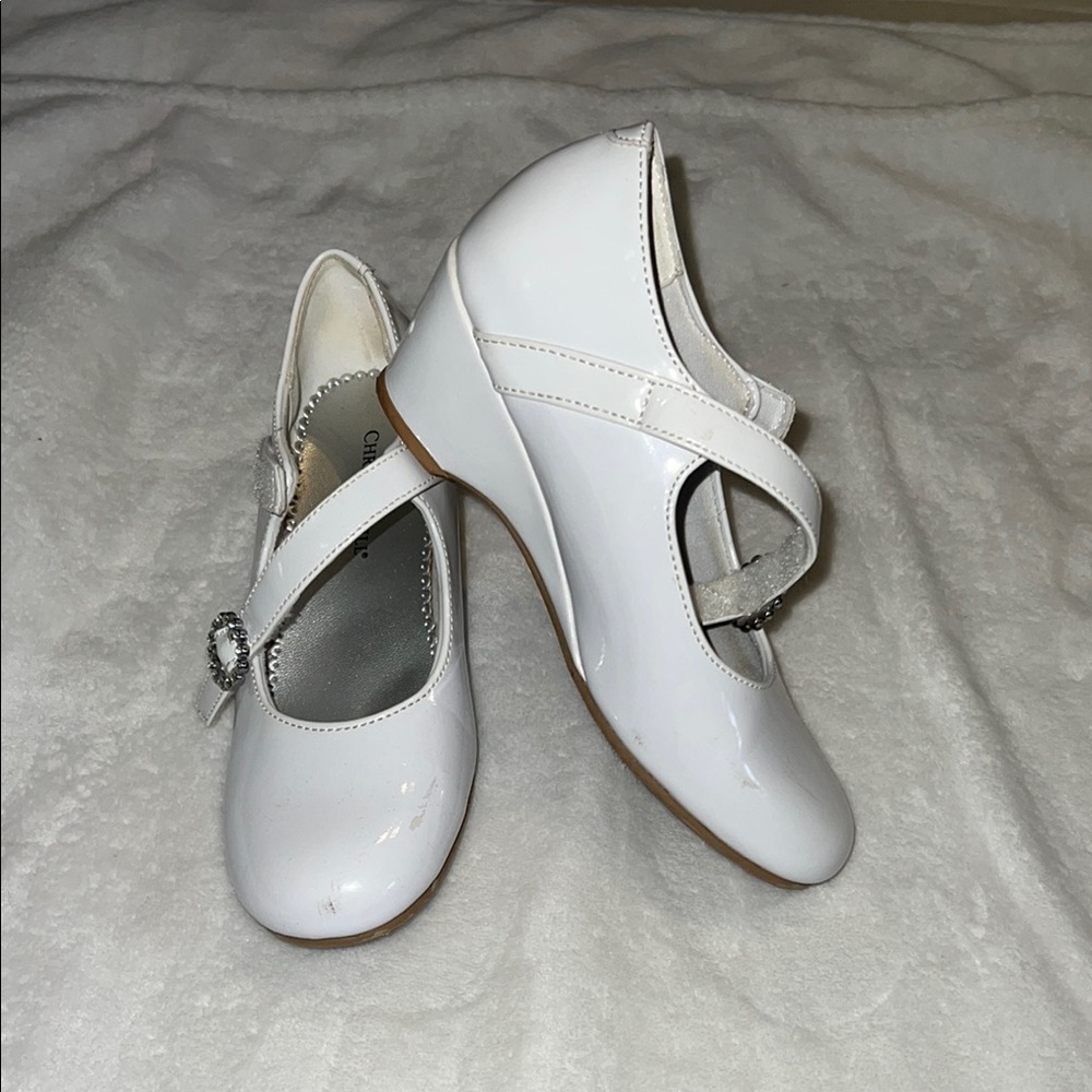 White Patent Leather Wedge Mary Jane Shoes